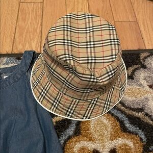 Plaid Hat / reversible *** paired with Chic Denim Blouse  and Tan/Beige Shorts.